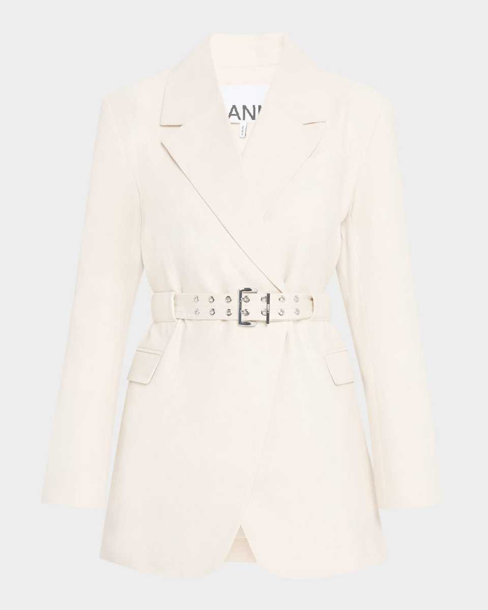 Belted Cotton Melange Blazer